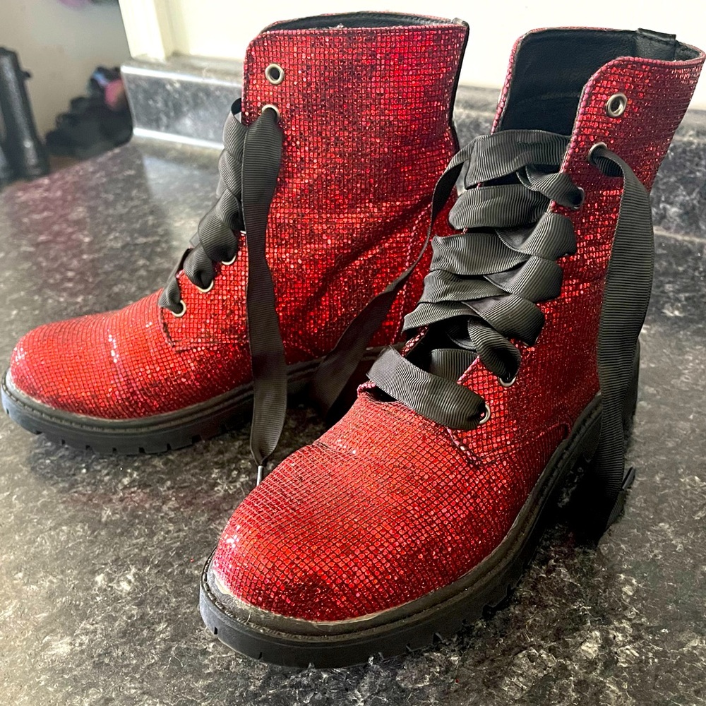 Red Glitter Combat boots